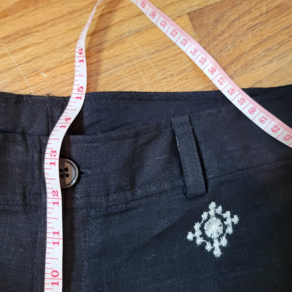 Elie Tahari Black Pants With Cream Embroidery And Back Pockets Size 10 - Picture 10 of 16